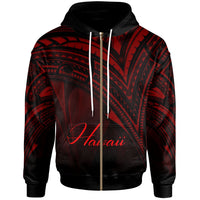 Hawaii Zip Hoodie Red Color Cross Style Unisex Black - Polynesian Pride