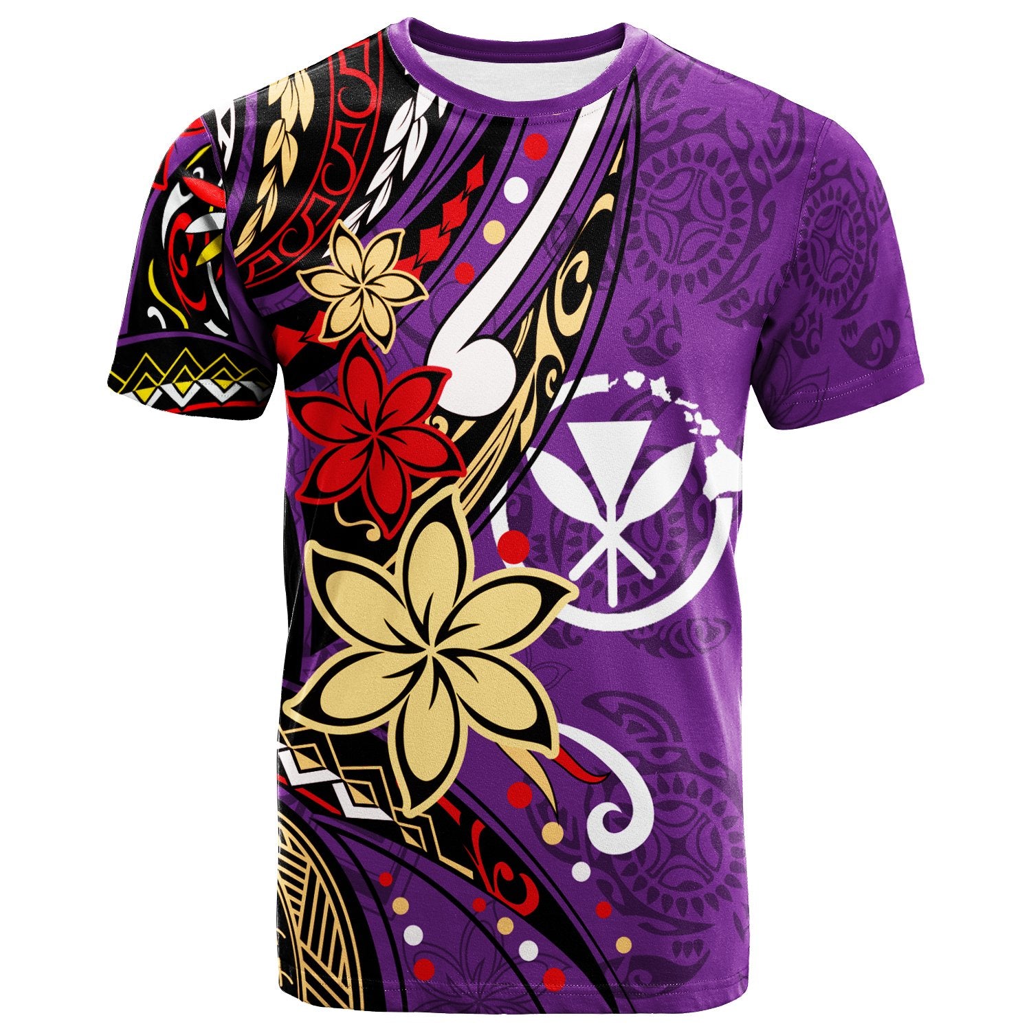 Hawaii T Shirt Tribal Flower With Special Turtles Purple Color Unisex Purple - Polynesian Pride