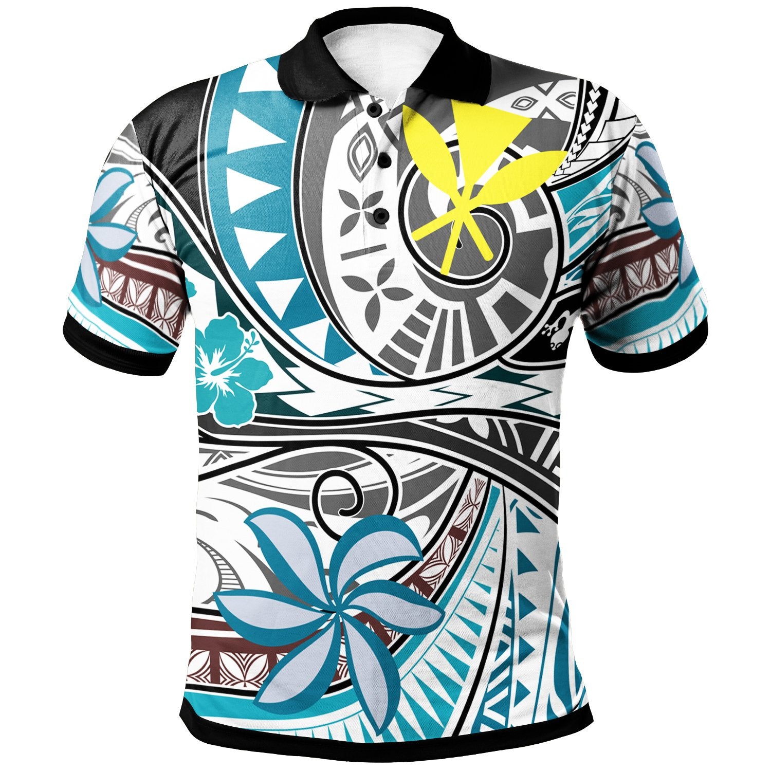 Hawaii Polo Shirt Flower and Flow Unisex Blue - Polynesian Pride