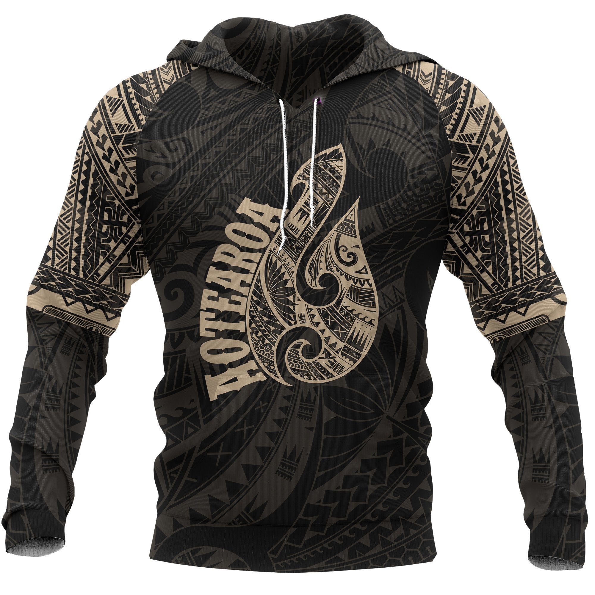 Hei Matau Maori Tattoo All Over Hoodie Gold Unisex Gold - Polynesian Pride