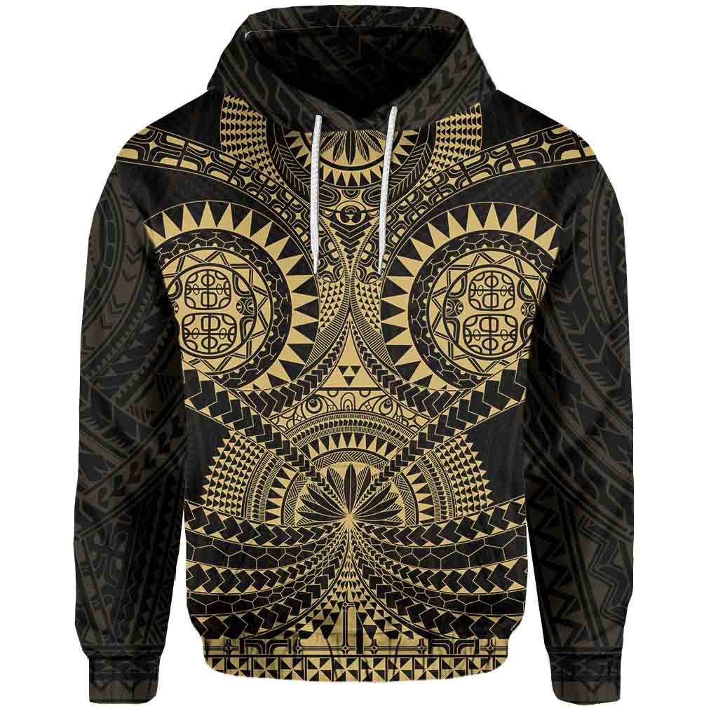 Polynesian Tattoo All Over Print Hoodie Gold Unisex Black - Polynesian Pride