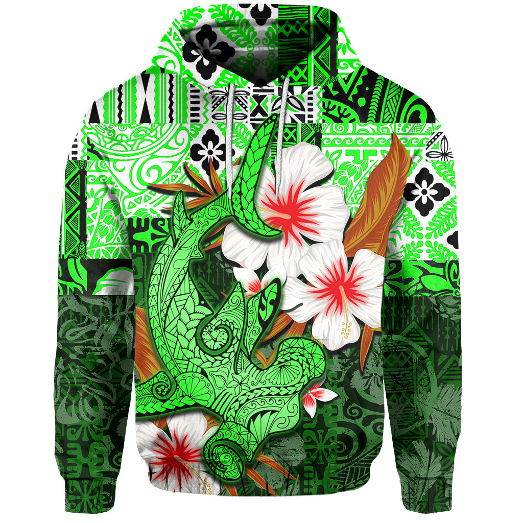 Custom Hammerhead shark Hoodie Hawaii Style Green LT6 Unisex Green - Polynesian Pride