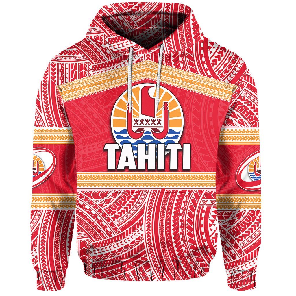 Custom Tahiti Rugby Polynesian Patterns Hoodie Unisex Red - Polynesian Pride