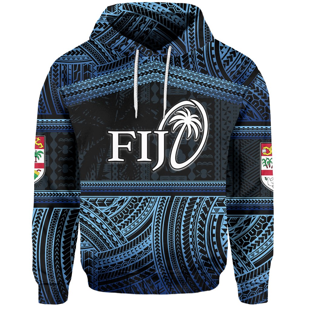 Custom Fiji Rugby Polynesian Patterns Hoodie Blue Unisex Blue - Polynesian Pride