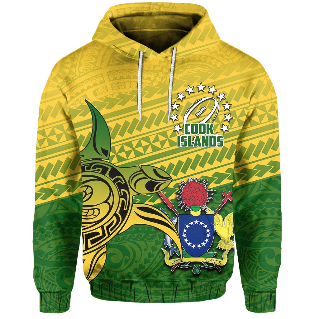 Custom Cook Islands Rugby Turtle Polynesian Hoodie Unisex Green - Polynesian Pride