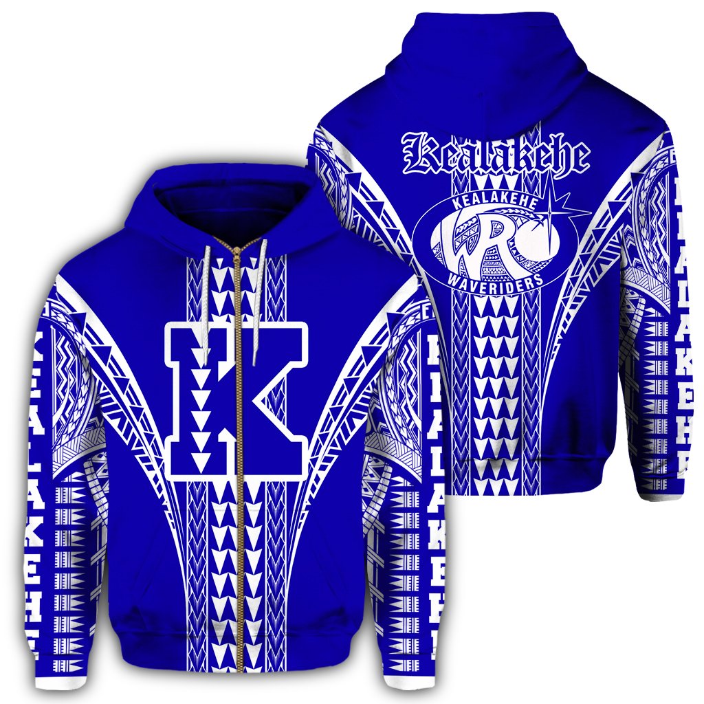 Hawaii Hoodie Kealakehe High Zip Hoodie Unisex Blue - Polynesian Pride