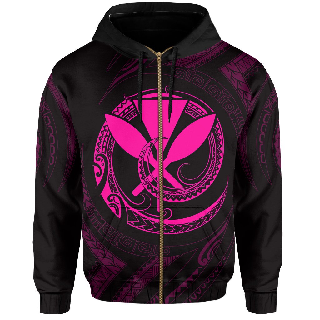 Polynesian Kanaka Shaka Map of Hawaii Zip Hoodie Pink - Polynesian Pride