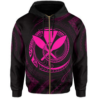 Polynesian Kanaka Shaka Map of Hawaii Zip Hoodie Pink - Polynesian Pride