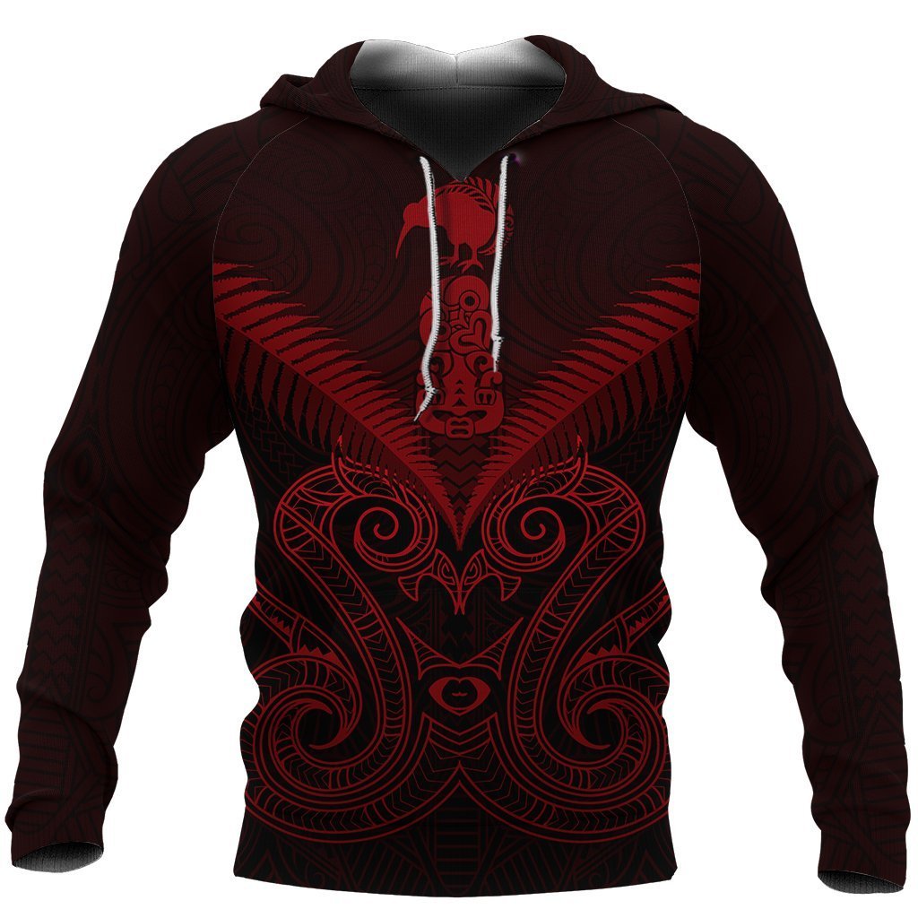 Maori Manaia New Zealand Hoodie Red Unisex Black - Polynesian Pride