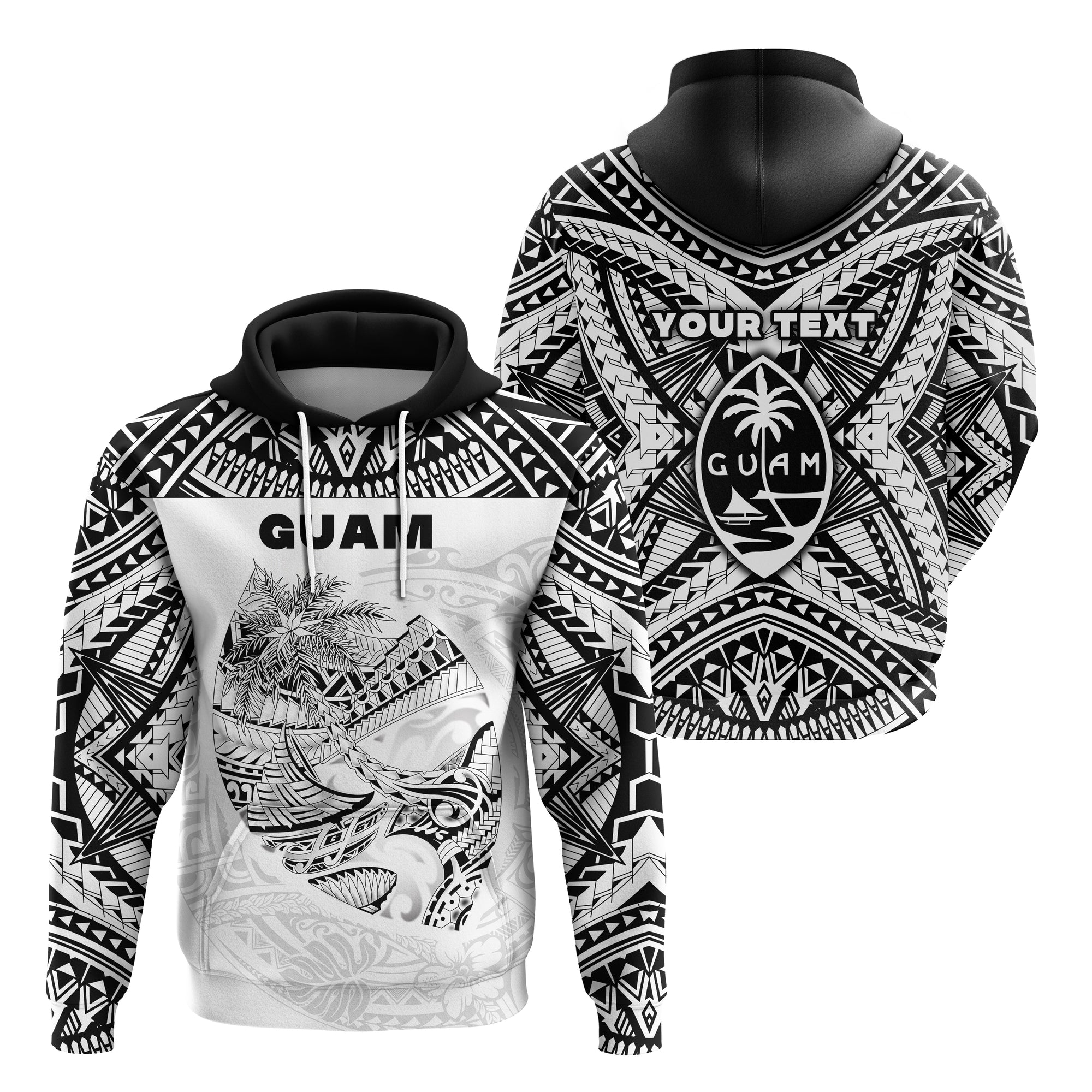 Custom Guam Rugby Hoodie Polynesian Patterns White LT16 Unisex White - Polynesian Pride