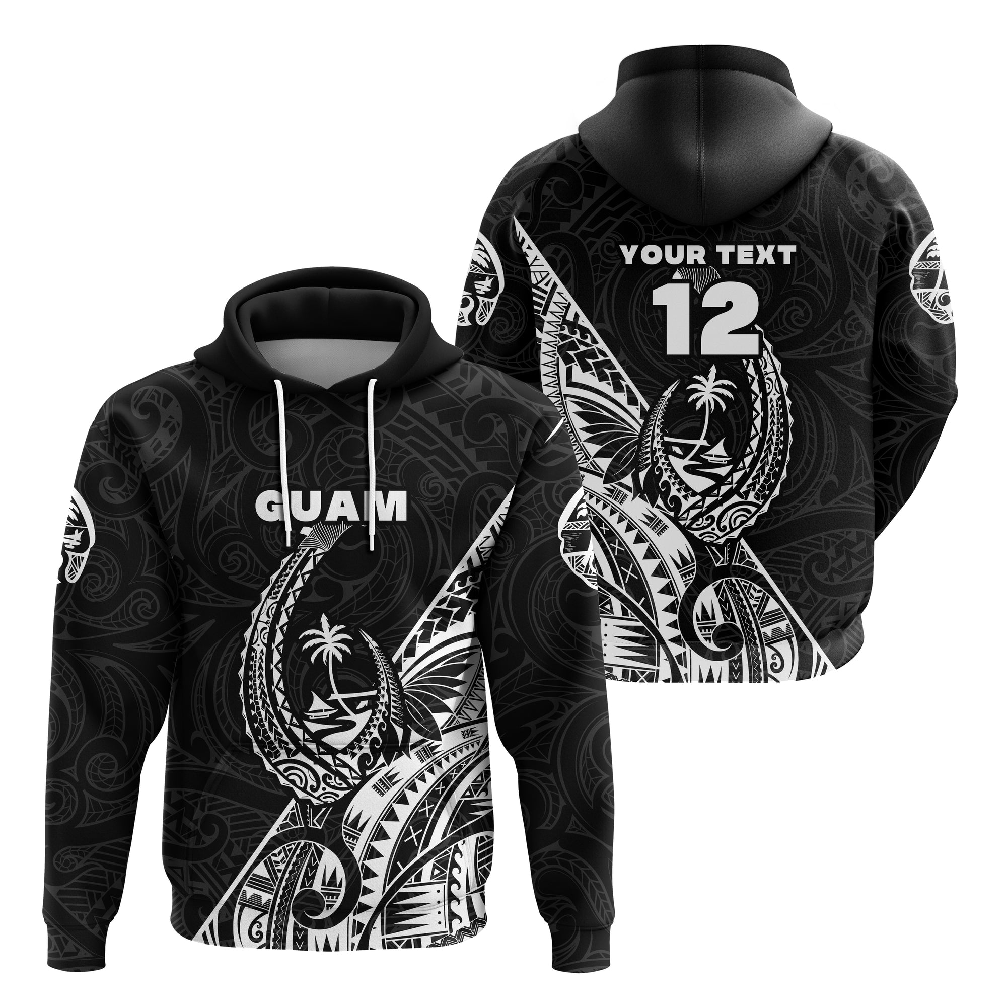 Custom Guam Rugby Hoodie Polynesian Patterns Style Black LT16 Unisex Black - Polynesian Pride