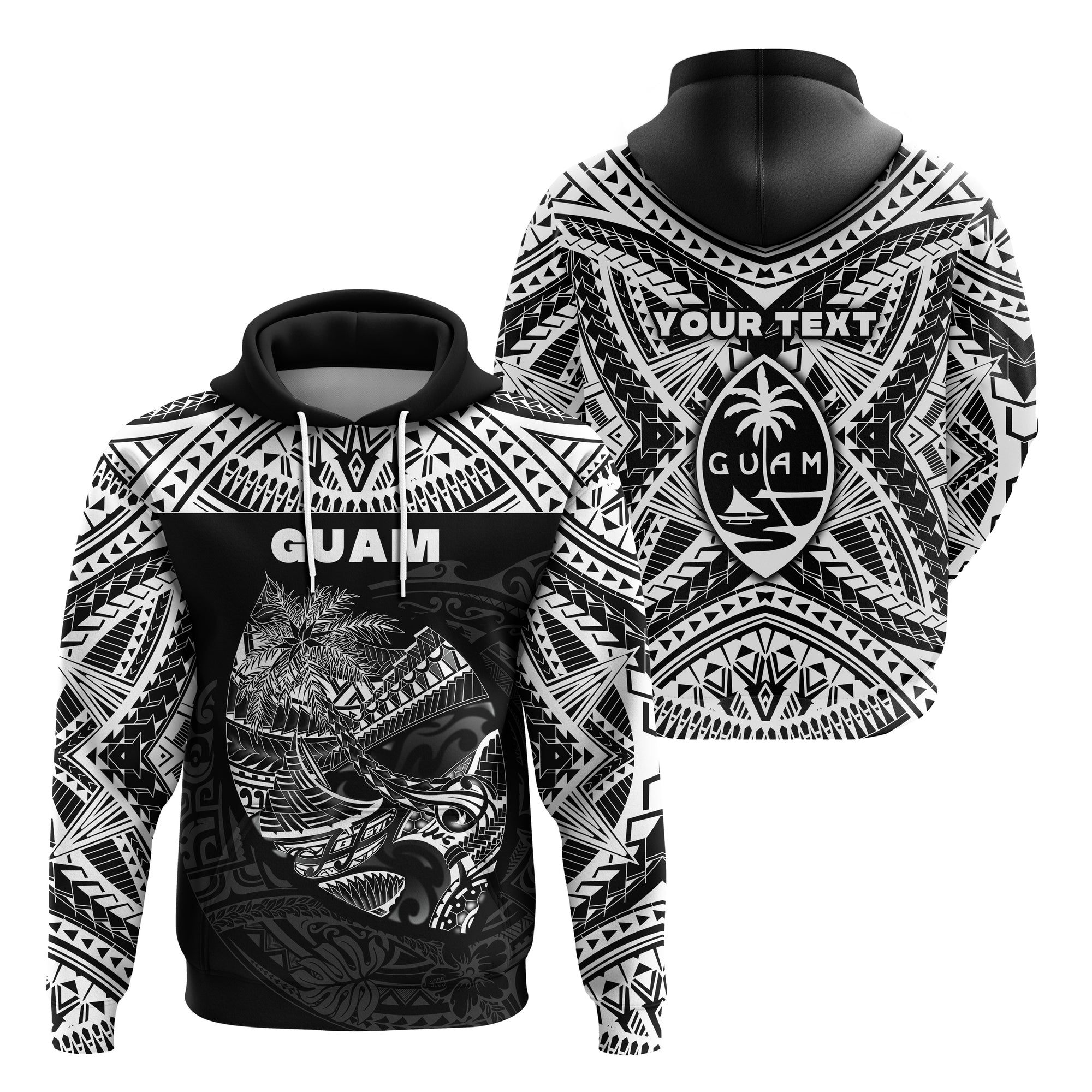 Custom Guam Rugby Hoodie Polynesian Patterns Black LT16 Unisex Black - Polynesian Pride