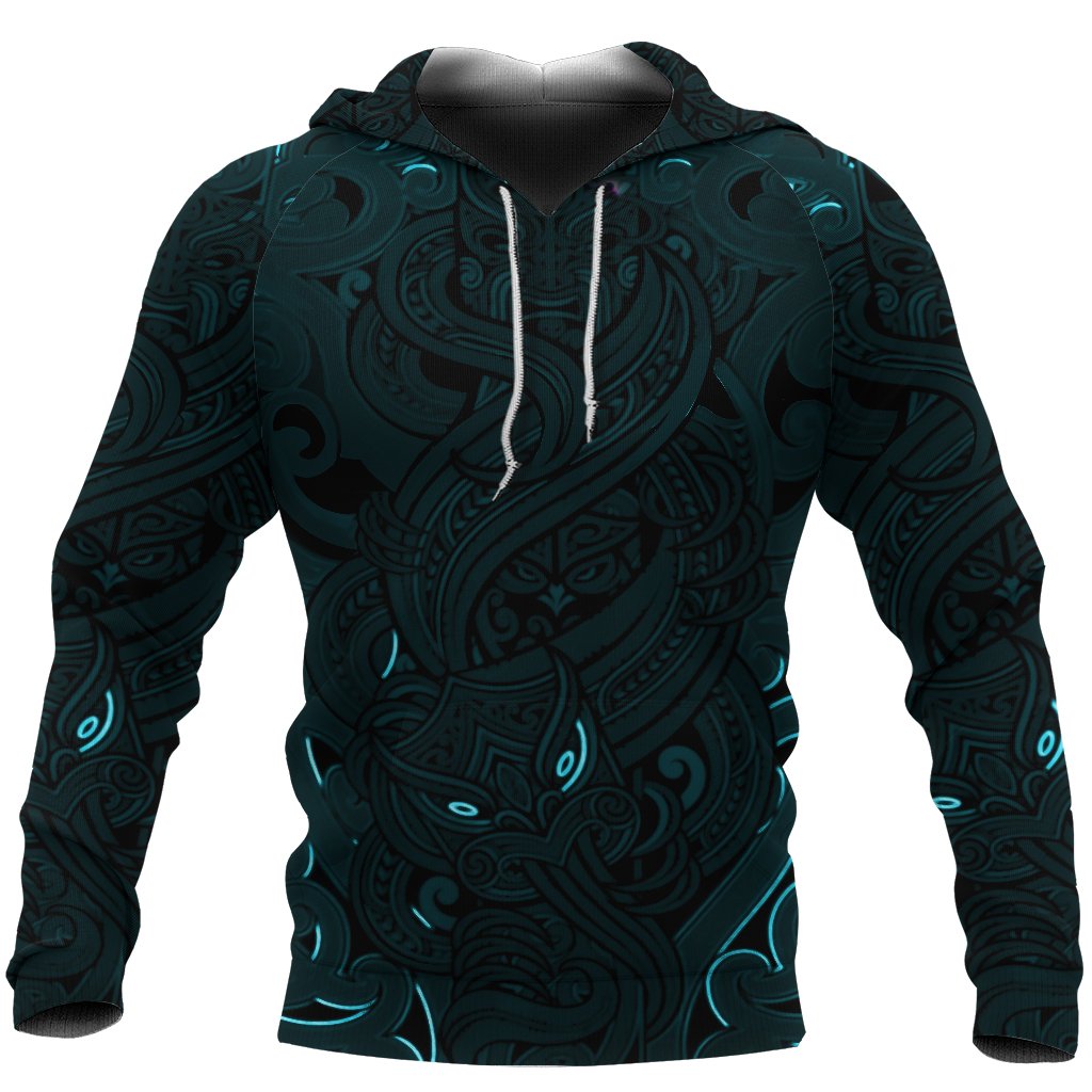 Lionnix New Zealand Hoodie, Maori Gods Pullover Hoodie, Tumatauenga (God of War) Blue Unisex Black - Polynesian Pride