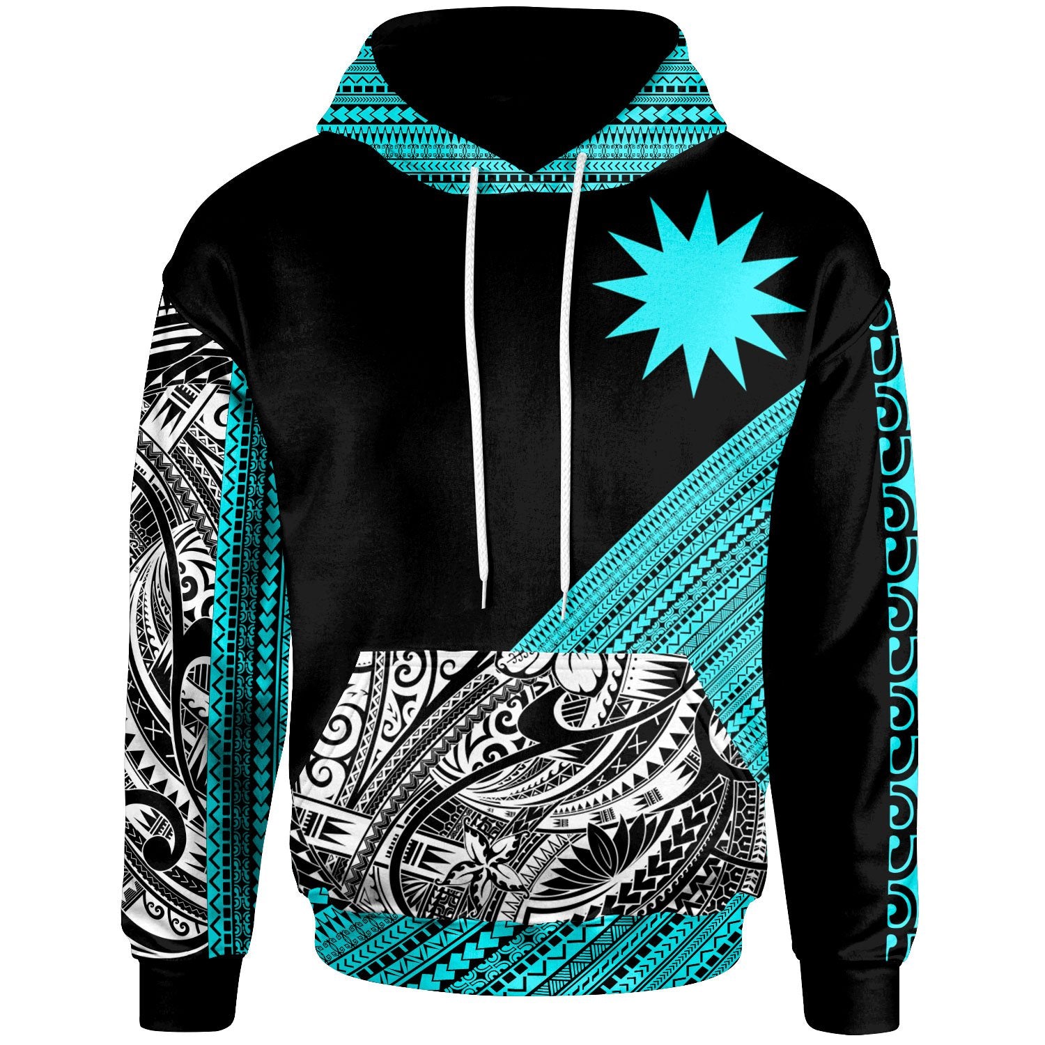 Nauru Custom Hoodie Polynesian Diagonal Pattern Blue Unisex Blue - Polynesian Pride