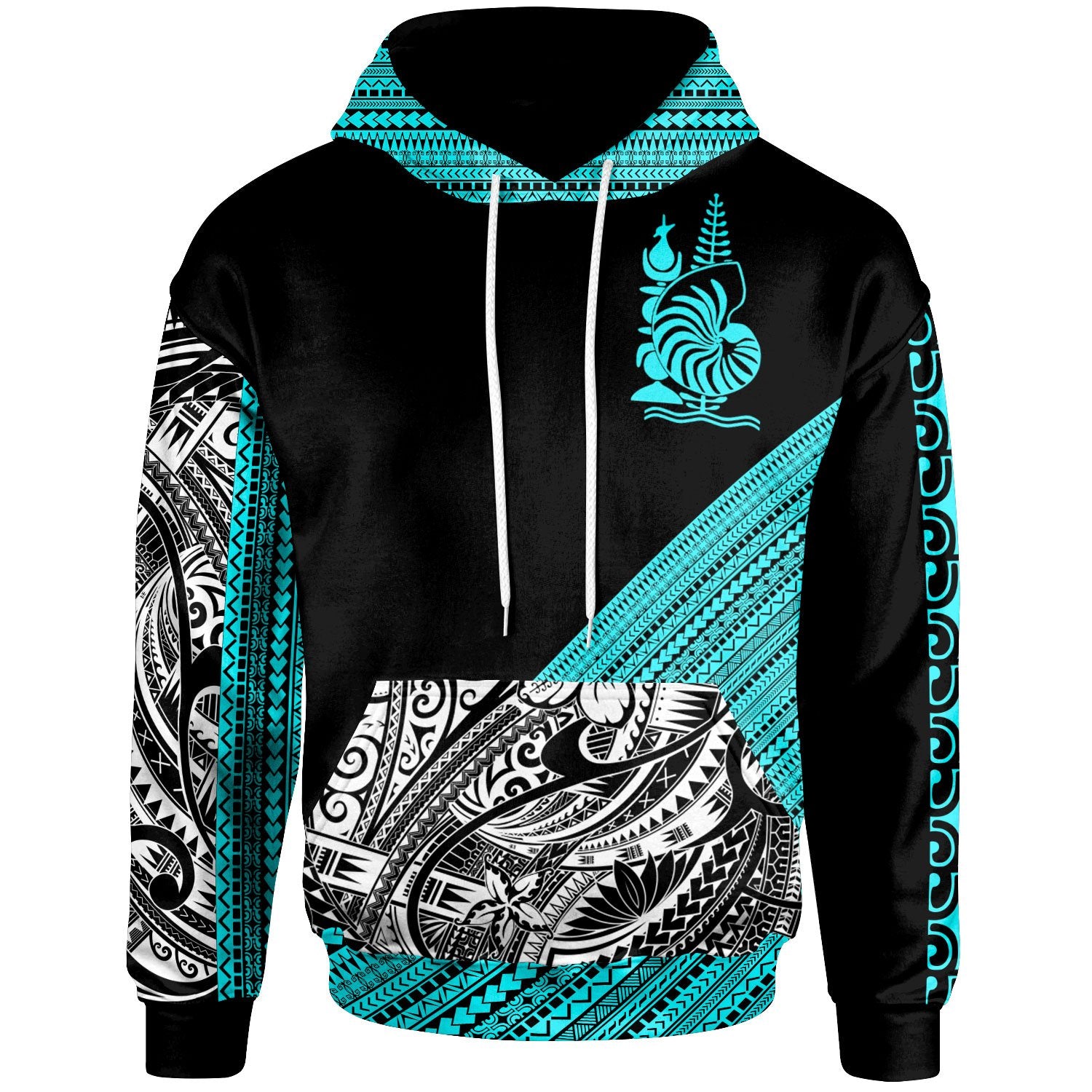 New Caledonia Custom Hoodie Polynesian Diagonal Pattern Blue Unisex Blue - Polynesian Pride