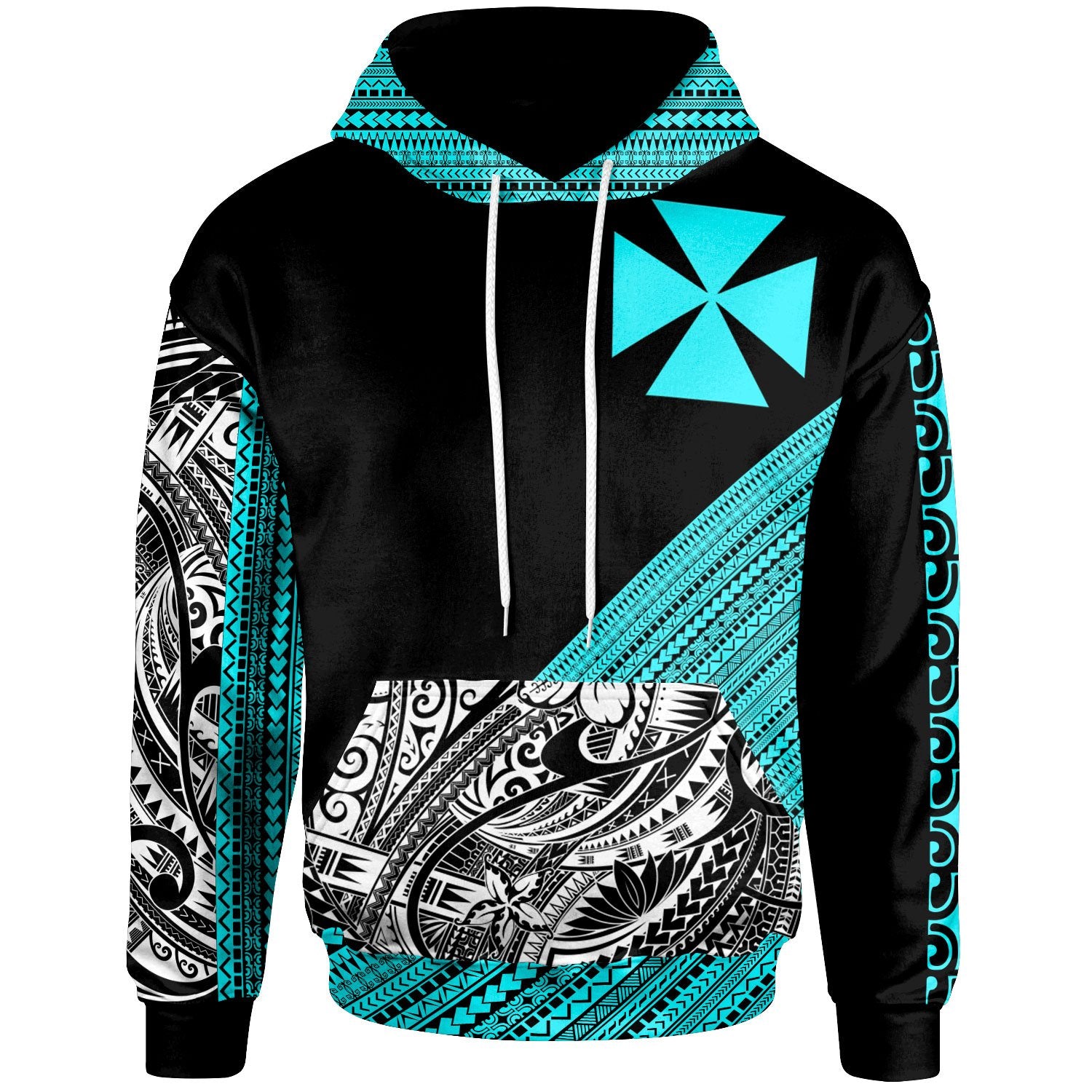 Wallis & Futuna Custom Hoodie Polynesian Diagonal Pattern Blue Unisex Blue - Polynesian Pride