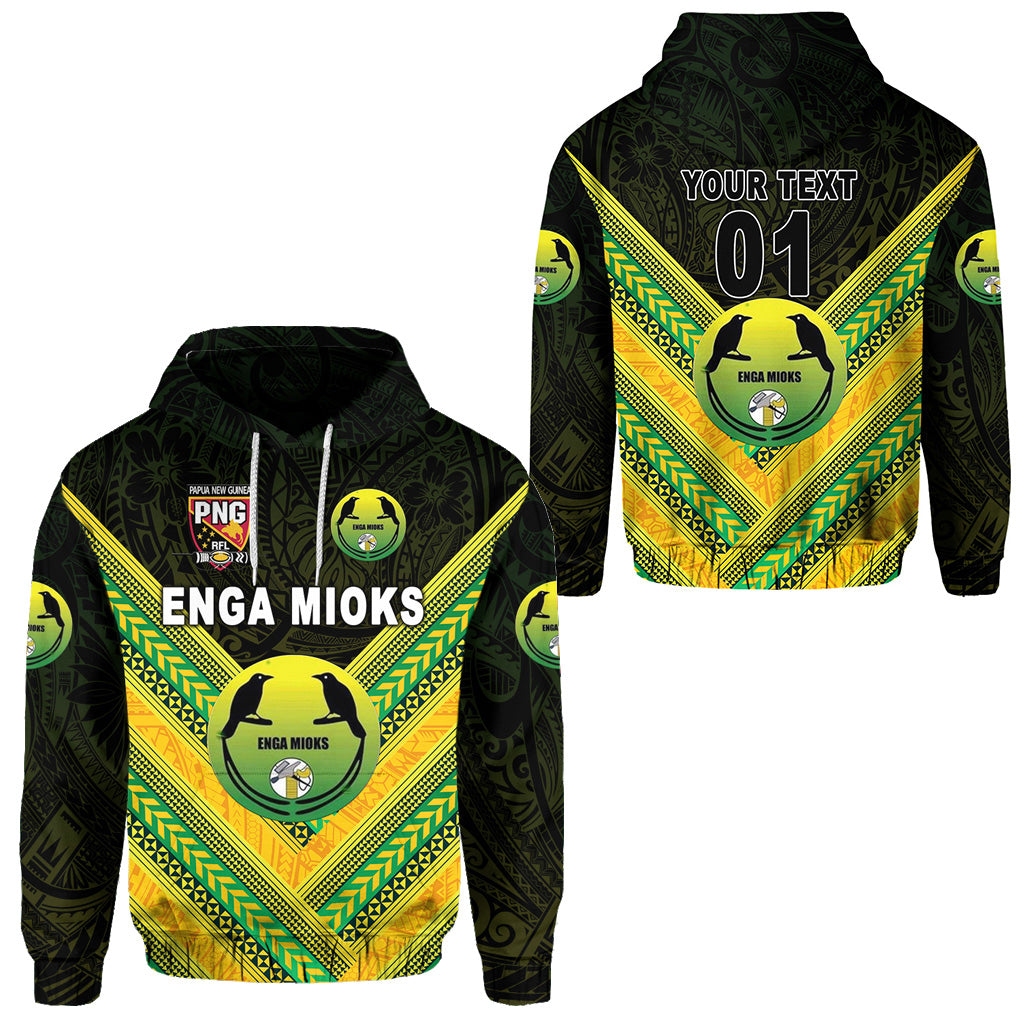 Custom Papua New Guinea Enga Mioks Hoodie Rugby Original Style Black, Custom Text and Number LT8 Unisex Black - Polynesian Pride