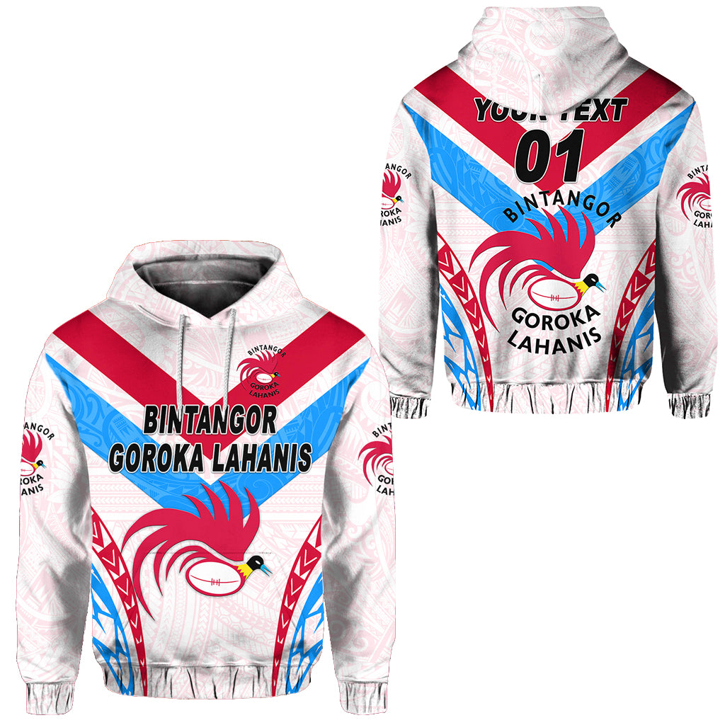 Custom Papua New Guinea Bintangor Goroka Lahanis Hoodie Rugby Original Style White, Custom Text and Number LT8 Unisex White - Polynesian Pride