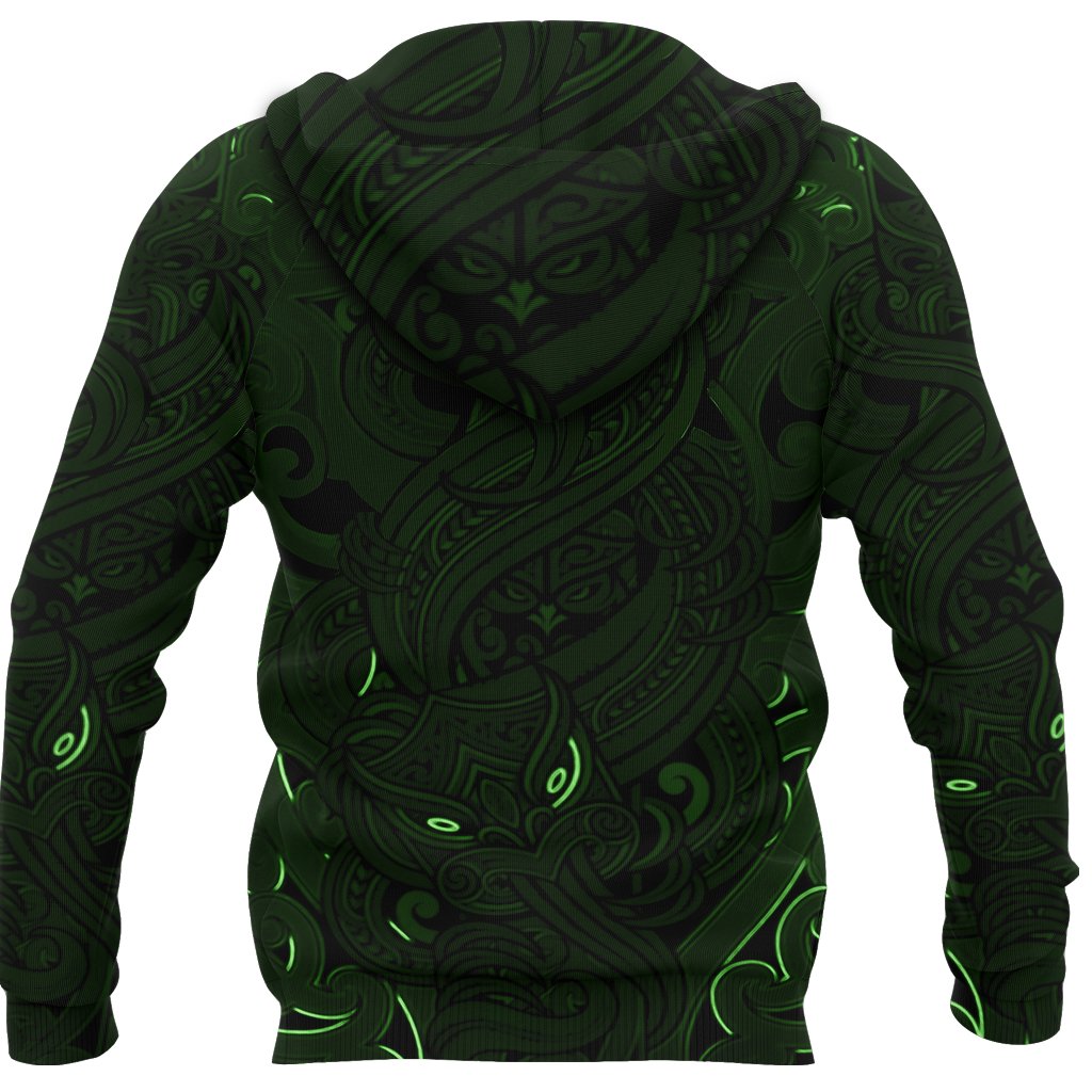 New Zealand Hoodie, Maori Gods Pullover Hoodie, Tumatauenga (God of War) Green - Polynesian Pride