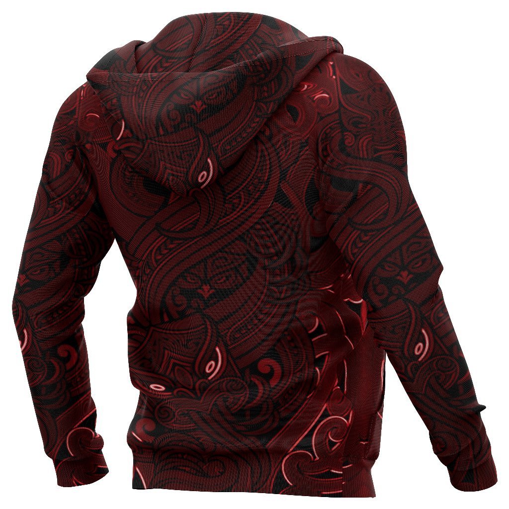 New Zealand Hoodie, Maori Gods Pullover Hoodie, Tumatauenga (God of War) Red - Polynesian Pride