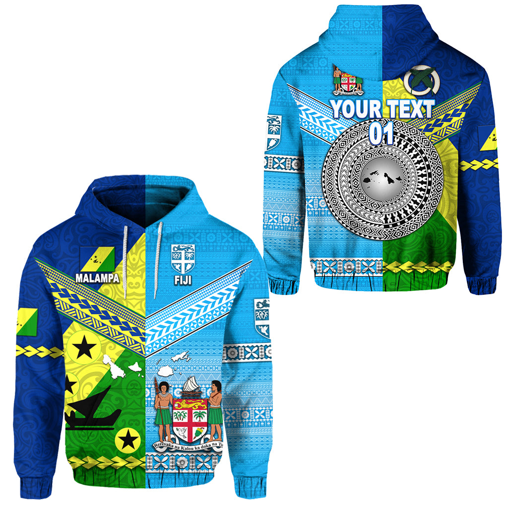 Custom Vanuatu Malampa Province and Fiji Hoodie Together, Custom Text and Number LT8 Unisex Blue - Polynesian Pride