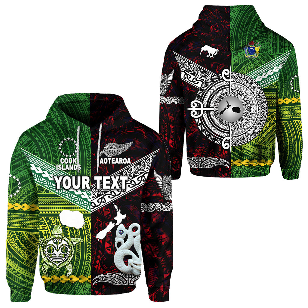 Custom New Zealand Cook Islands Hoodie Maori and Polynesian Together Red LT8 Unisex Green - Polynesian Pride