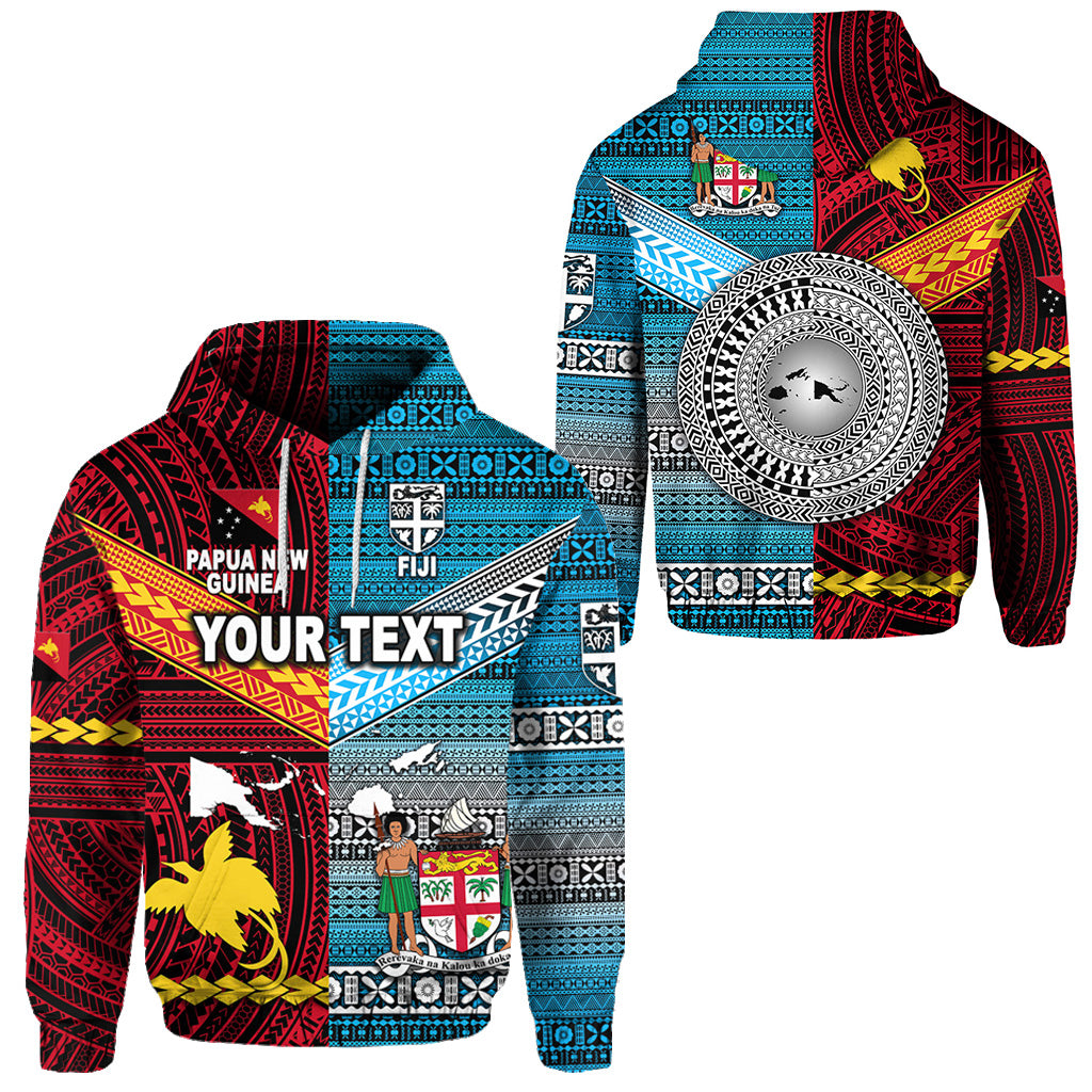 Custom Papua New Guinea Fiji Hoodie Polynesian Tapa Together Bright Color LT8 Unisex Red - Polynesian Pride