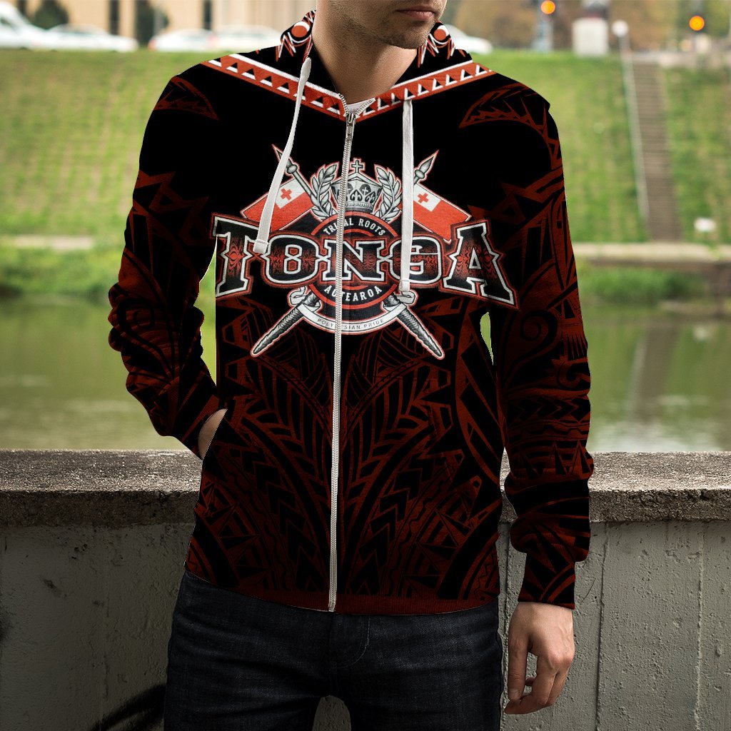 Tonga All Over Zip up Hoodie Red - Polynesian Pride