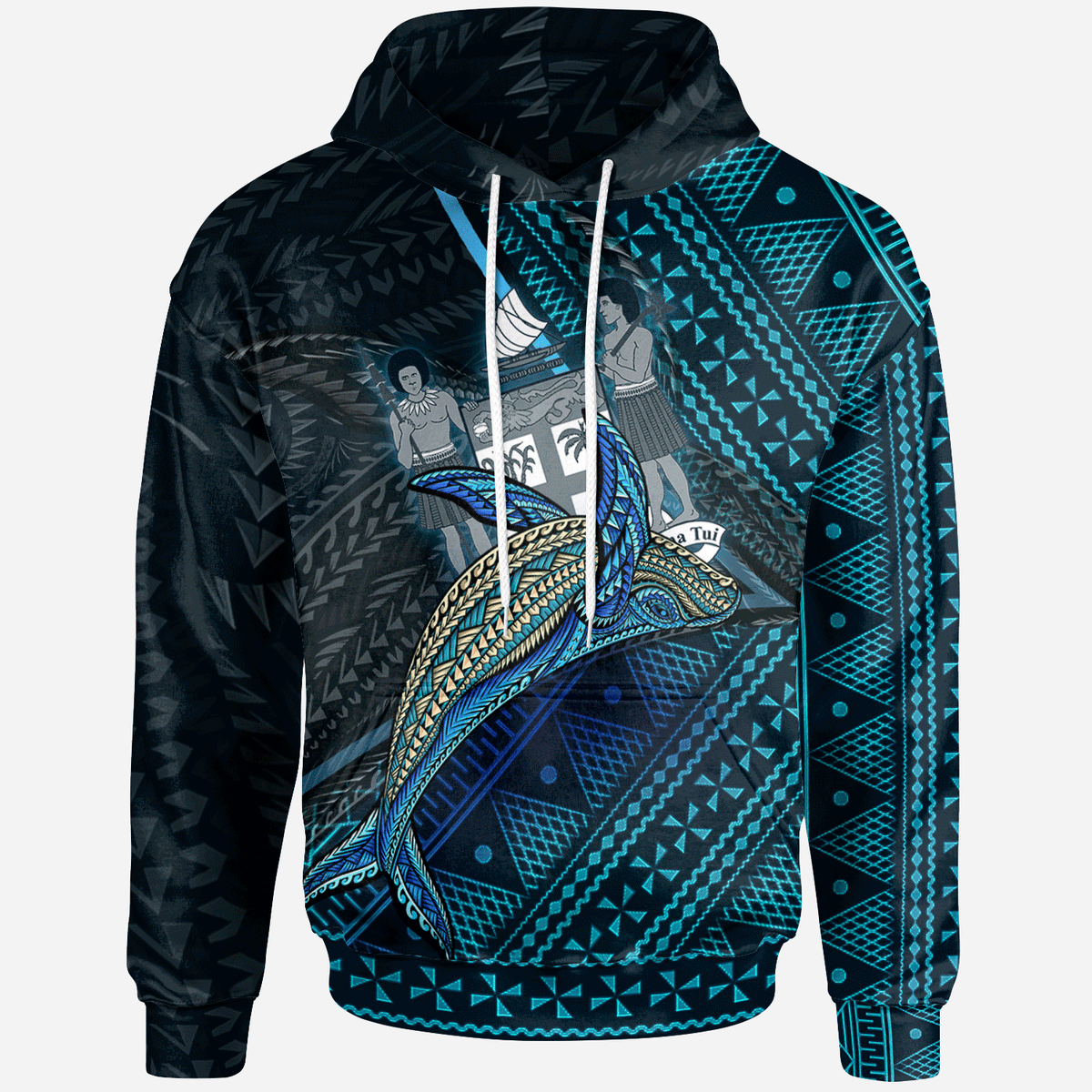Fiji Hoodie Seal Fiji With Blue Whale Unisex Black - Polynesian Pride
