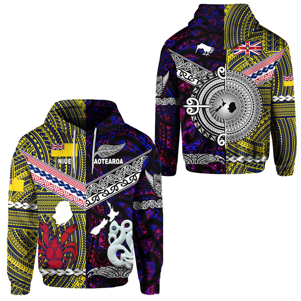 New Zealand Niue Hoodie Maori and Polynesian Together Purple LT8 Unisex Yellow - Polynesian Pride