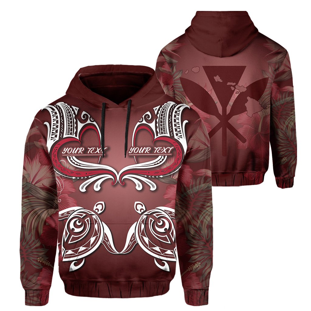 Custom Hawaii Love Valentines Day Turtle Polynesian Hoodie Bray Style Unisex Red - Polynesian Pride