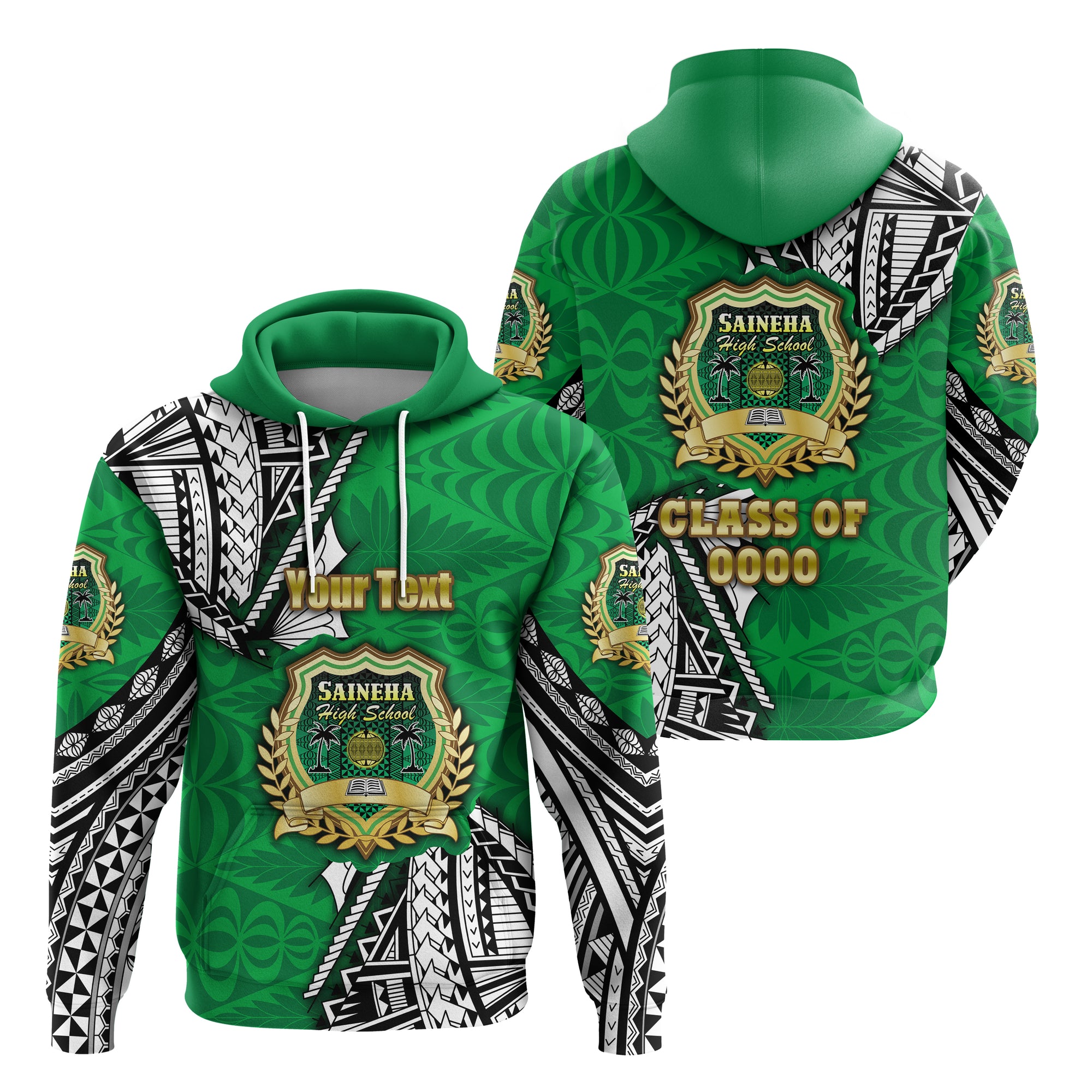 Custom Saineha Tonga Hoodie Polynesian Style Class of LT16 Unisex Green - Polynesian Pride