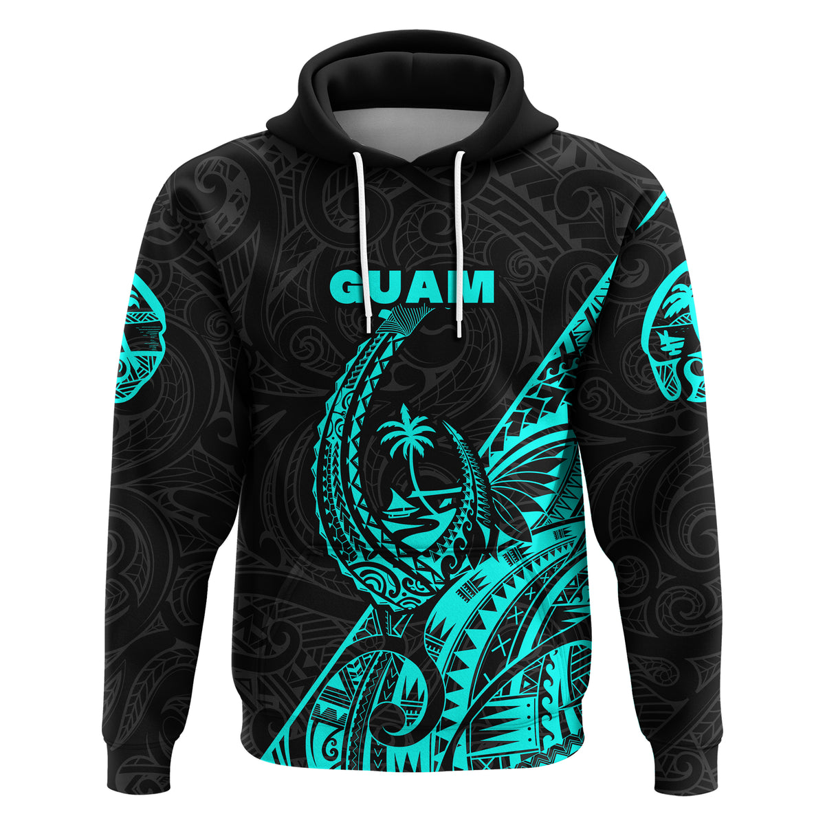 Custom Guam Rugby Hoodie Polynesian Patterns Style Turquoise LT16 - Polynesian Pride