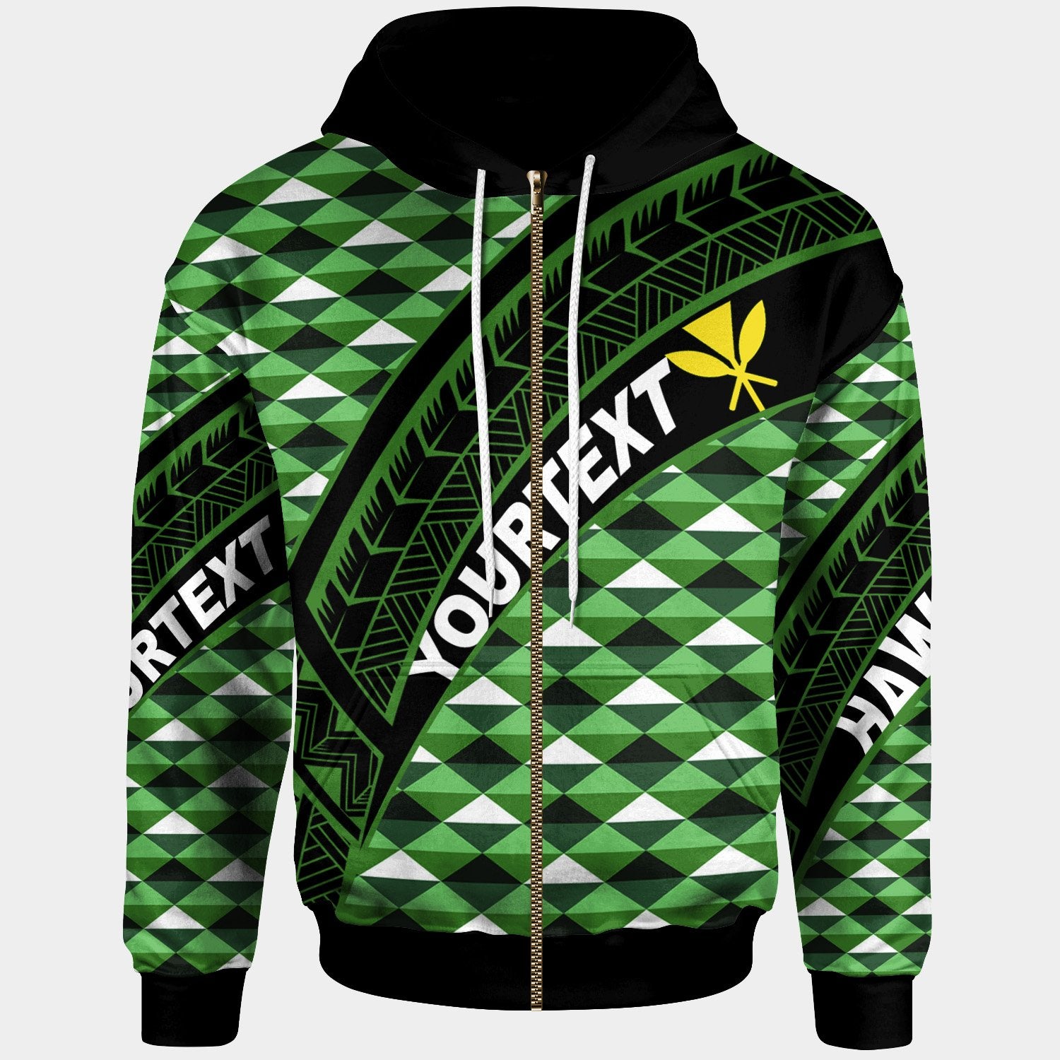 Hawaii Custom Zip up Hoodie Green Hawaiian Tribal Seamless Pattern Unisex Green - Polynesian Pride