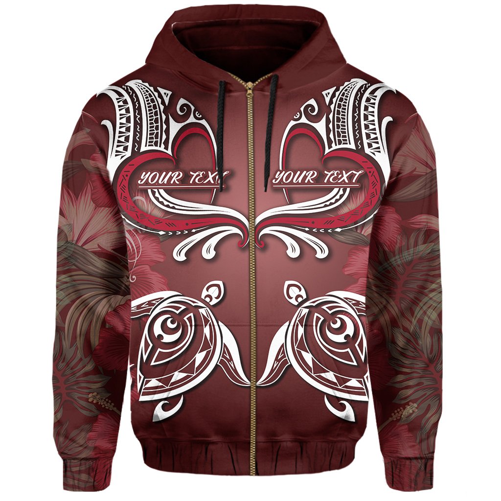 Custom Hawaii Love Valentines Day Turtle Polynesian Hoodie (Zip up) Bray Style - Polynesian Pride