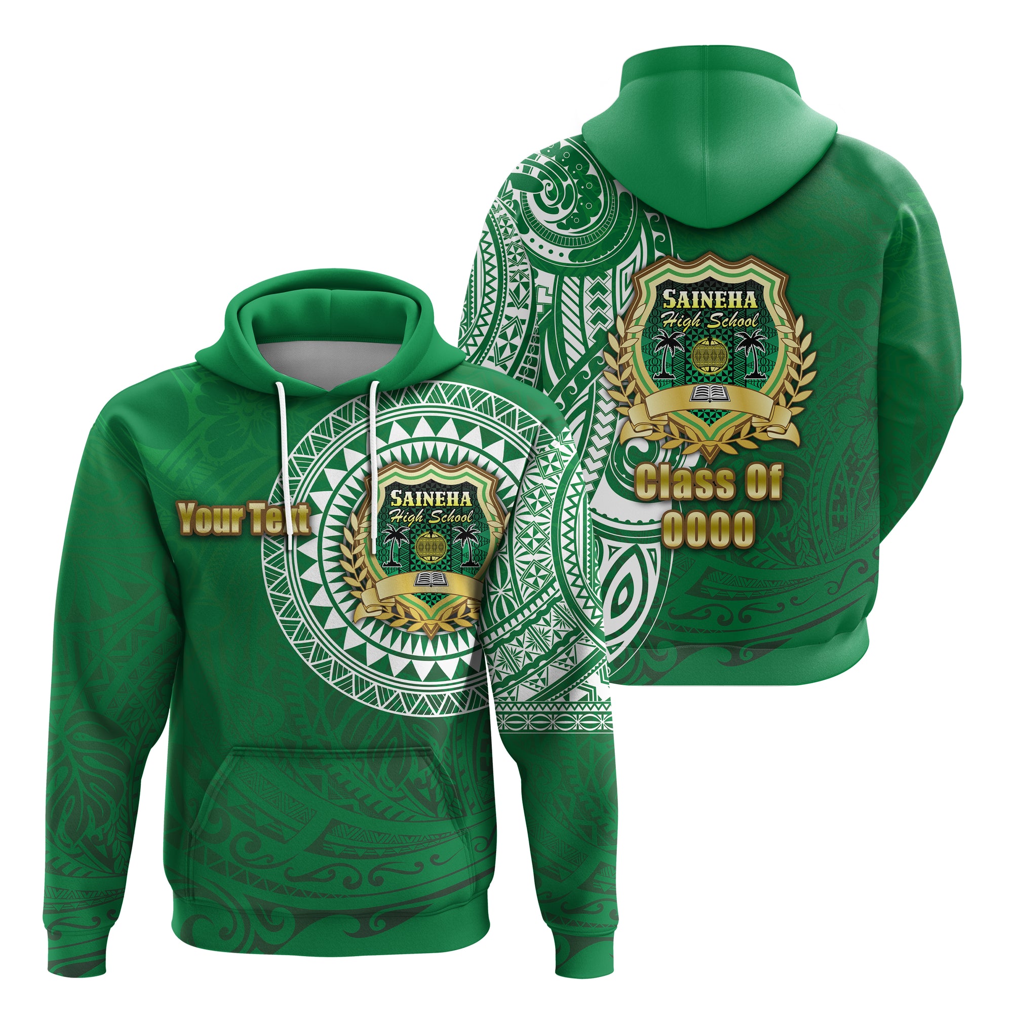 Custom Saineha Tonga Hoodie Tattoo Style Class of LT16 Unisex Green - Polynesian Pride