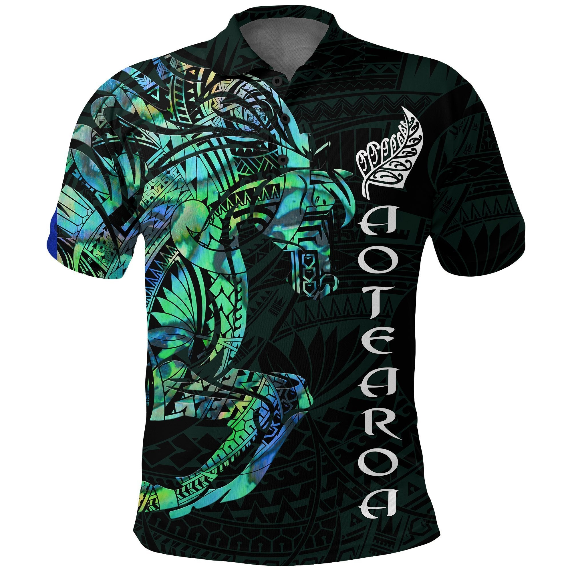 New Zealand Polo Shirt, Maori Horse Paua Shell Golf Shirt Unisex Black - Polynesian Pride