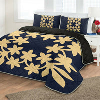 Hawaiian Royal Pattern Quilt Bed Set - Indigo - L3 Style - AH - Polynesian Pride