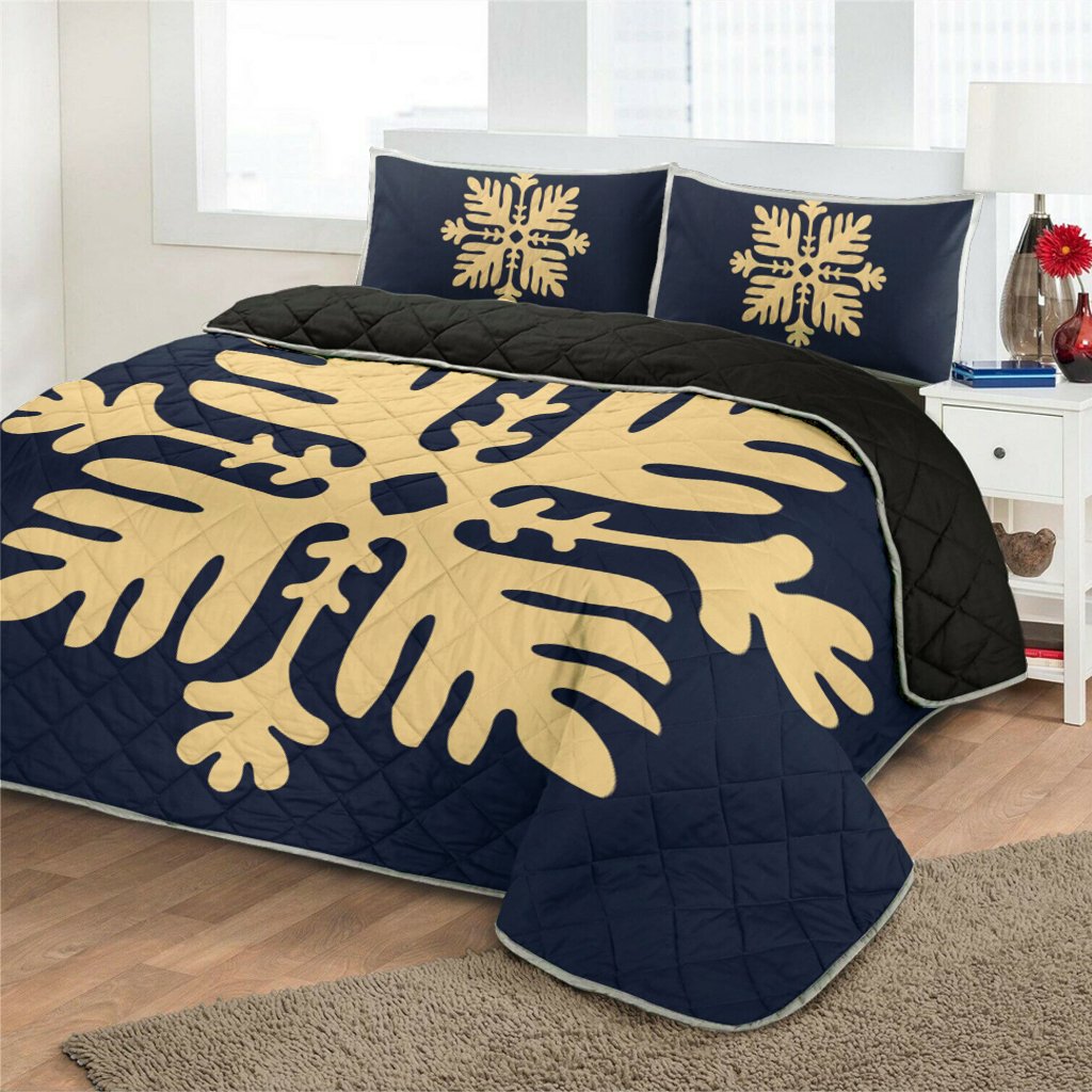 Hawaiian Royal Pattern Quilt Bed Set - Indigo - H2 Style - AH - Polynesian Pride