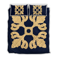 Hawaiian Royal Pattern Quilt Bed Set - Indigo - M1 Style - AH Indigo - Polynesian Pride