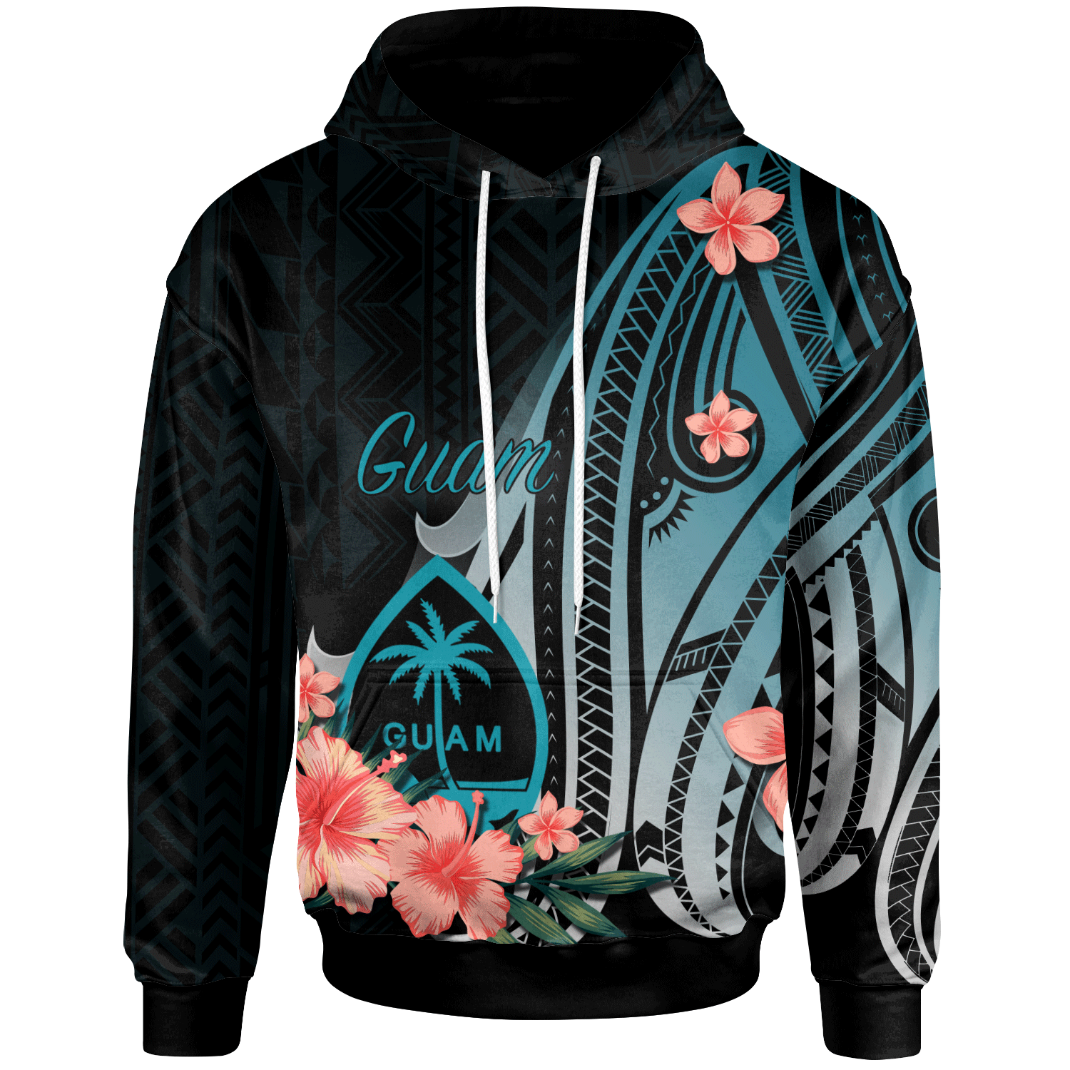 Guam Hoodie Turquoise Polynesian Hibiscus Pattern Style Unisex Turquoise - Polynesian Pride