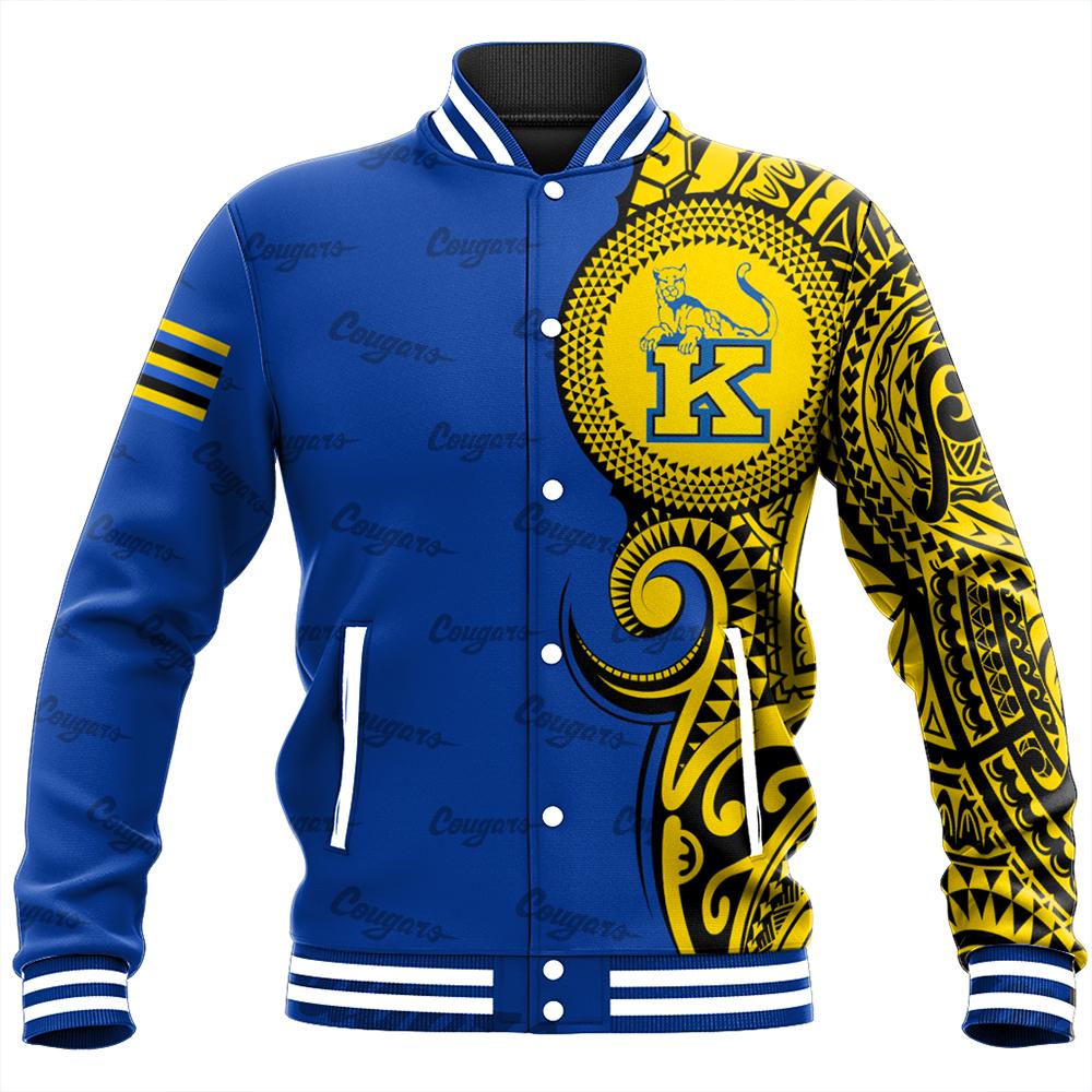 (Personalized) Hawaii - Kaiser High Tribal Kakau Baseball Jacket - AH Unisex Blue - Polynesian Pride