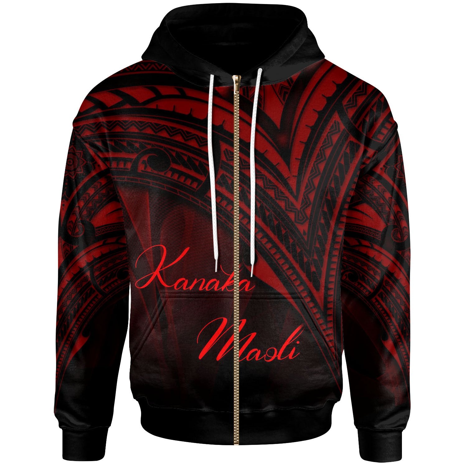 Hawaii Kanaka Maoli Zip Hoodie Red Color Cross Style Unisex Black - Polynesian Pride