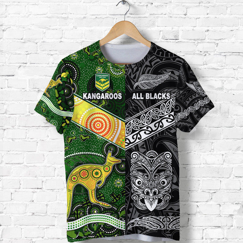 New Zealand Maori All Black And Australia Kangaroos Aboriginal T Shirt Rugby Together LT8 Kid - Polynesian Pride
