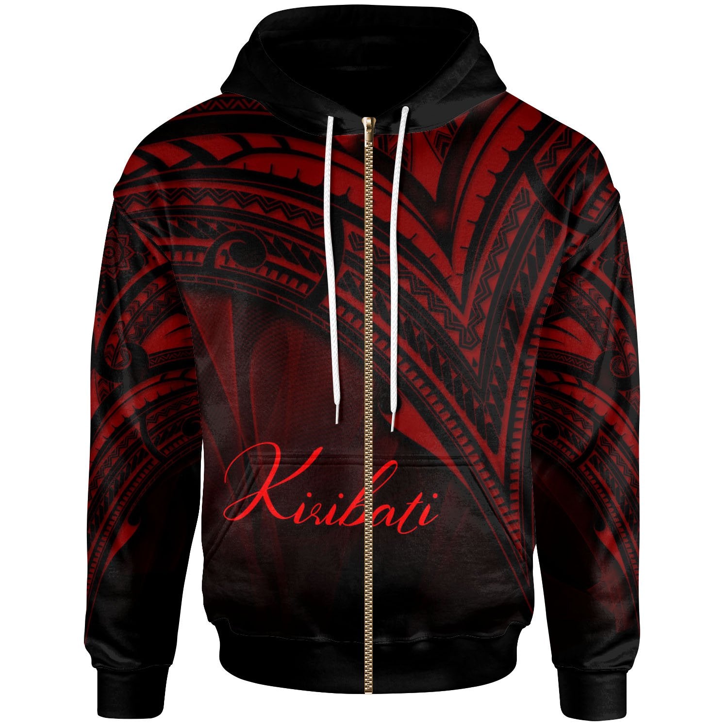 Kiribati Zip Hoodie Red Color Cross Style Unisex Black - Polynesian Pride