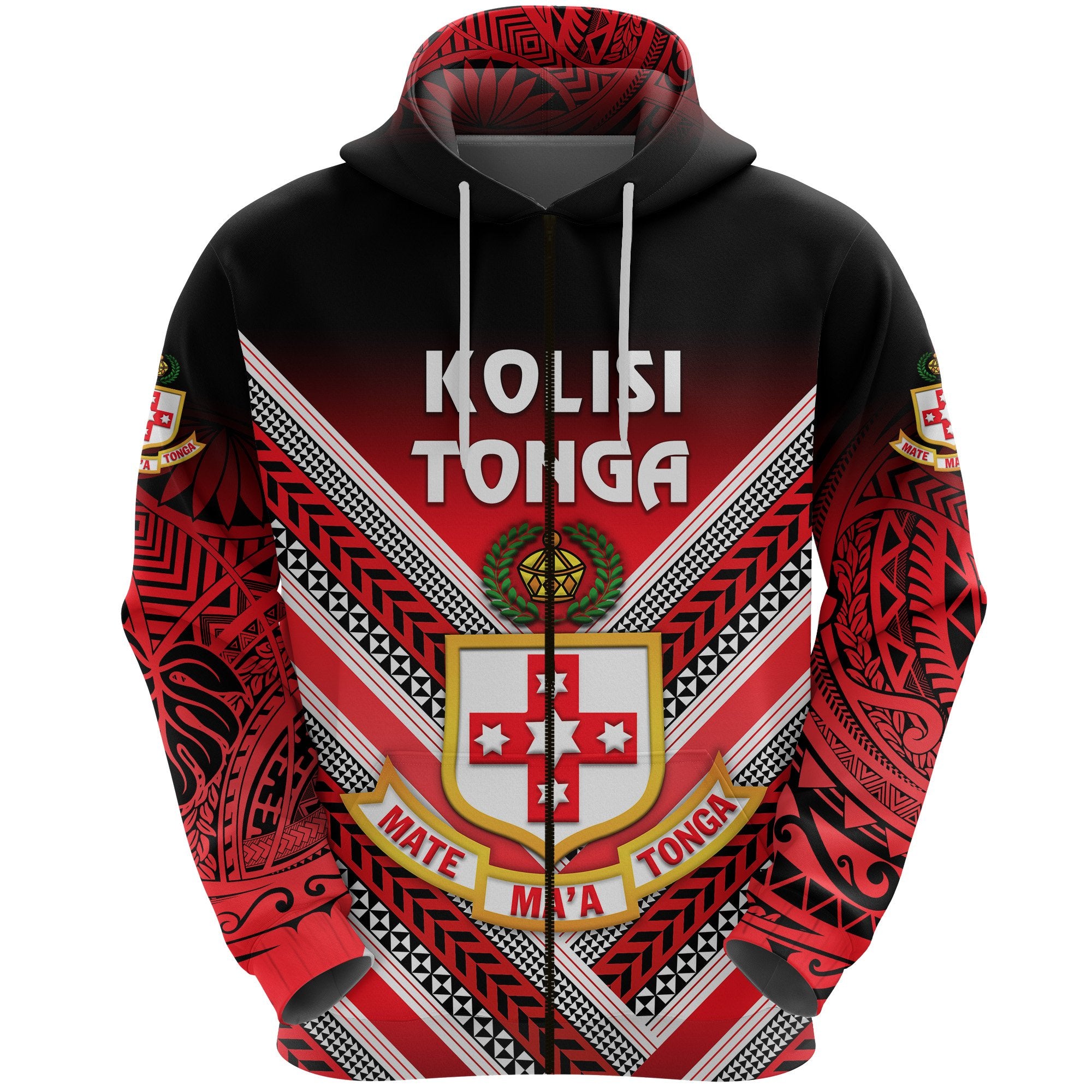 Custom Kolisi Tonga Zip Hoodie Mate Maa Tonga Creative Style, Custom Text and Number Unisex Red - Polynesian Pride