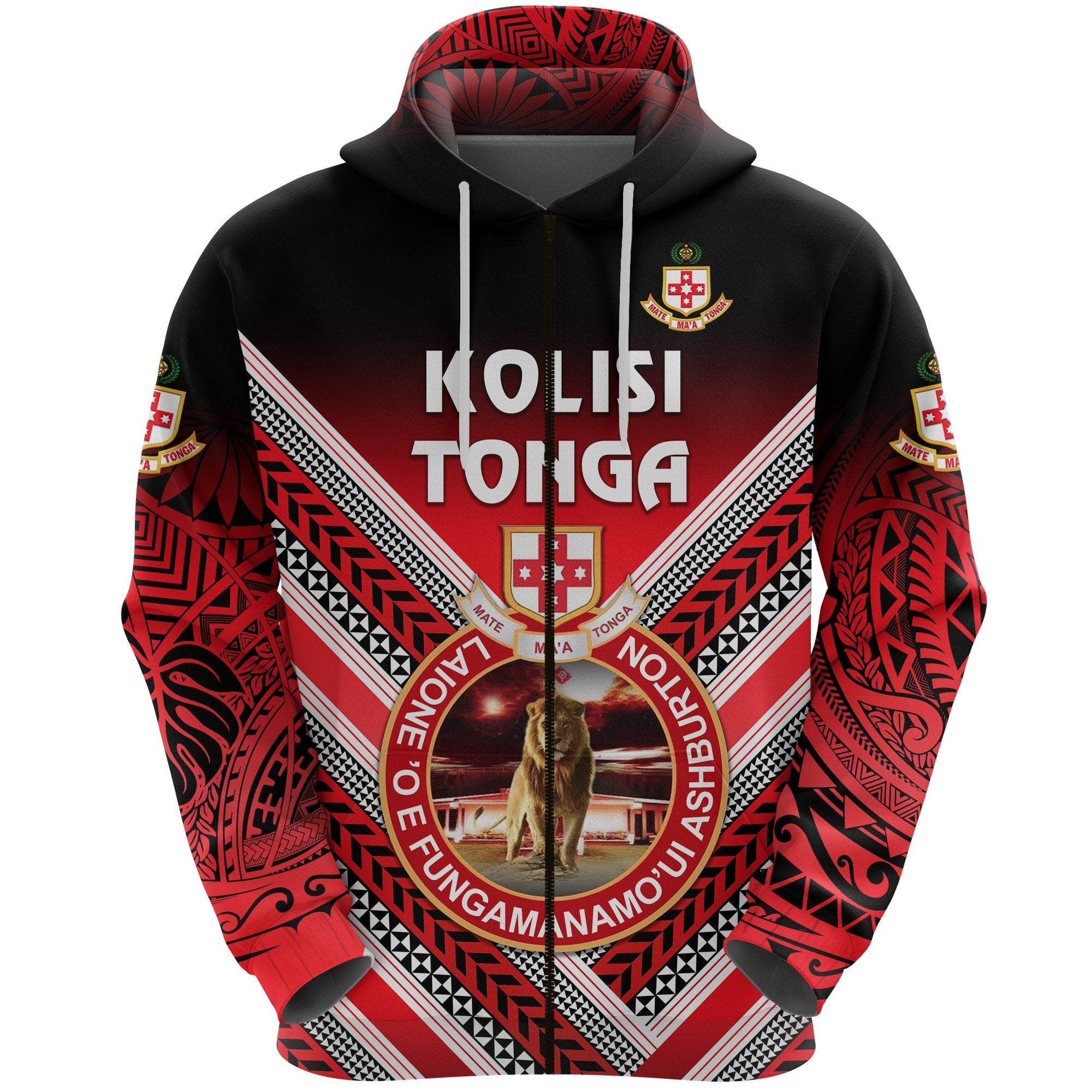 Custom Kolisi Tonga Zip Hoodie Mate Maa Tonga Creative Style, Custom Text and Number Lion Unisex Red - Polynesian Pride