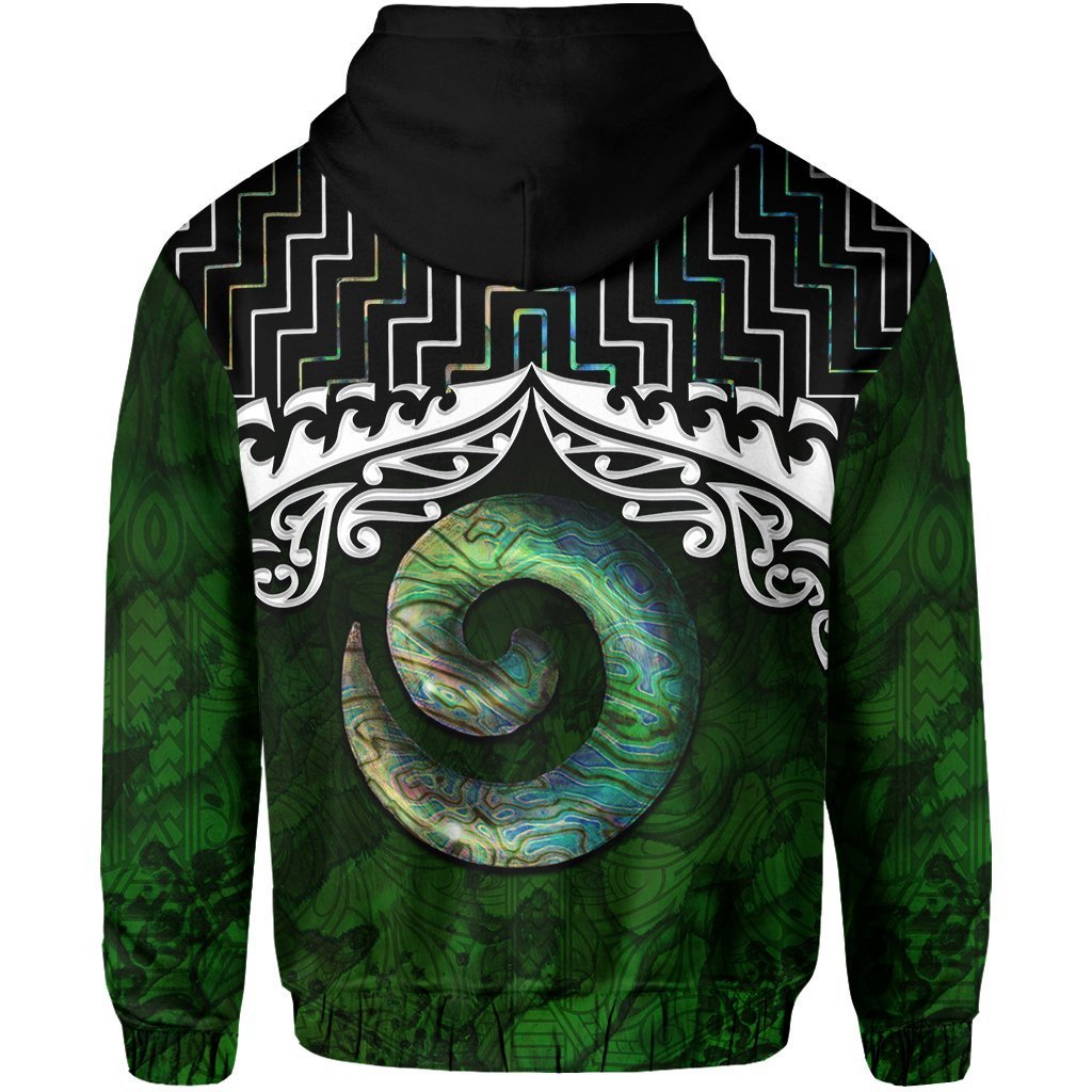 New Zealand Maori Hoodie, Poutama Koru Paua Shell Pullover Hoodie - Polynesian Pride