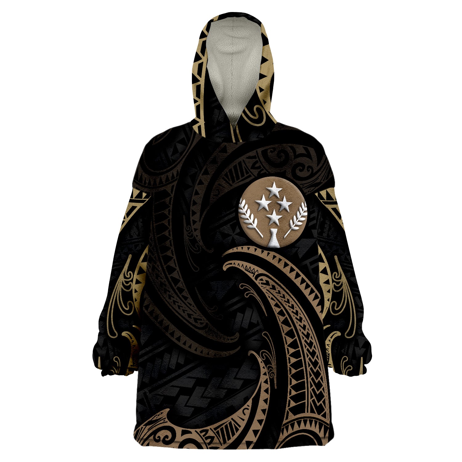 Kosrae Gold Tribal Wave Wearable Blanket Hoodie LT9 Unisex One Size - Polynesian Pride