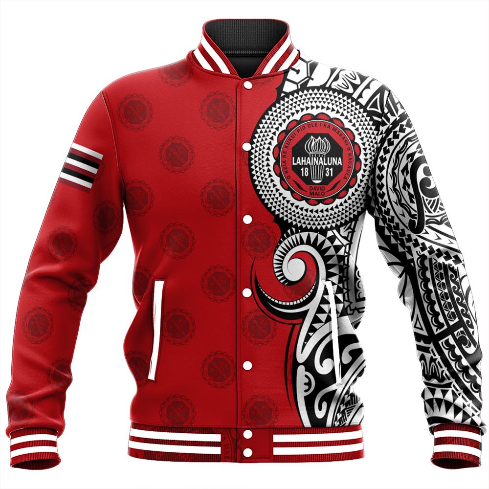 (Personalized) Hawaii Baseball Jacket - Lahainaluna High Tribal Kakau Baseball Jacket - AH Unisex Red - Polynesian Pride